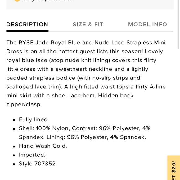 NWT Lulus Ryse The Label Jade Royal Blue & Nude Strapless Mini Dress Cocktail XS - Picture 5 of 6
